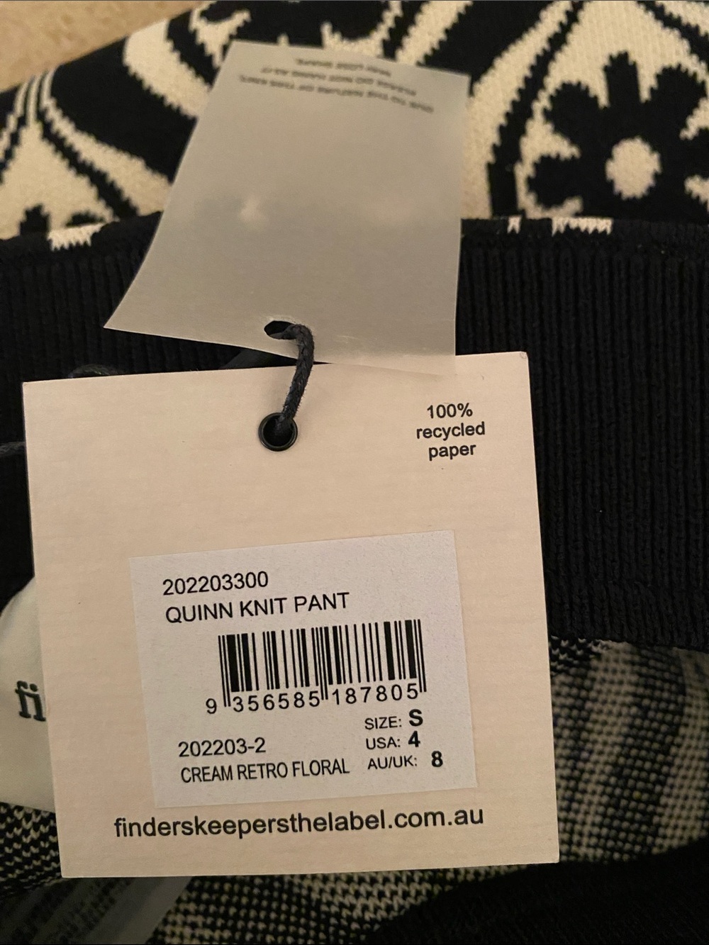 Finders Keepers Black and Cream Graphic Knit Wide-Leg Pants - Picture 4 of 4